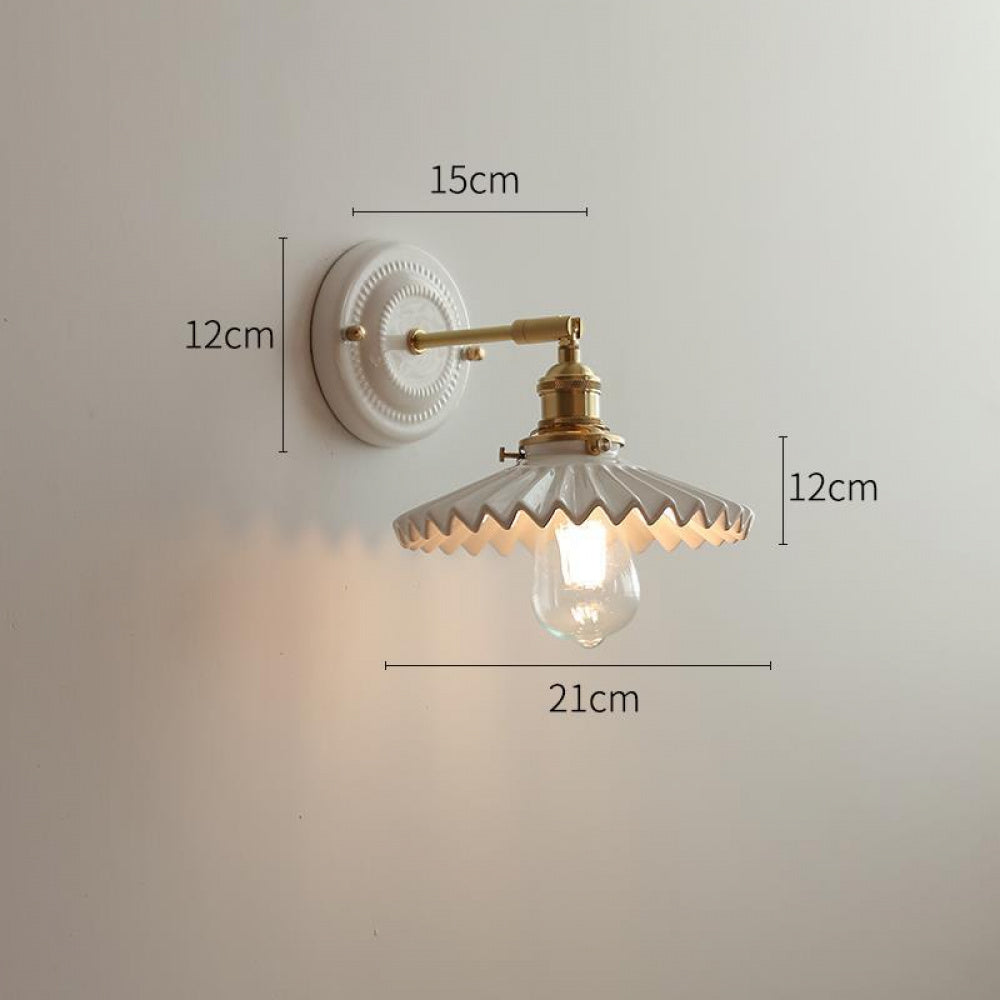 New Japanese pleated wall lamp bedroom bedside Nordic homestay living room background wall designer full copper lamp