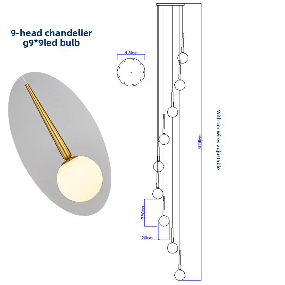 Staircase Chandelier for Duplex, Nordic Loft, Sloping Ceiling, Mezzanine, High Ceiling Villa, Mid-Level, Rotating Staircase, Long Chandelier