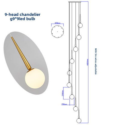 Staircase Chandelier for Duplex, Nordic Loft, Sloping Ceiling, Mezzanine, High Ceiling Villa, Mid-Level, Rotating Staircase, Long Chandelier