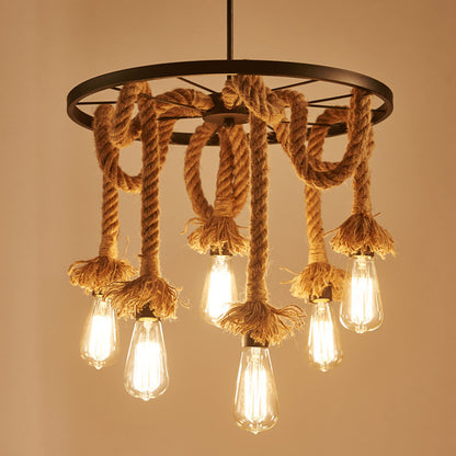 American Retro Living Room Dining Room Simple Modern Fashion Industrial Art Personality Bedroom Creative Hemp Rope Lighting Pendant Lamp
