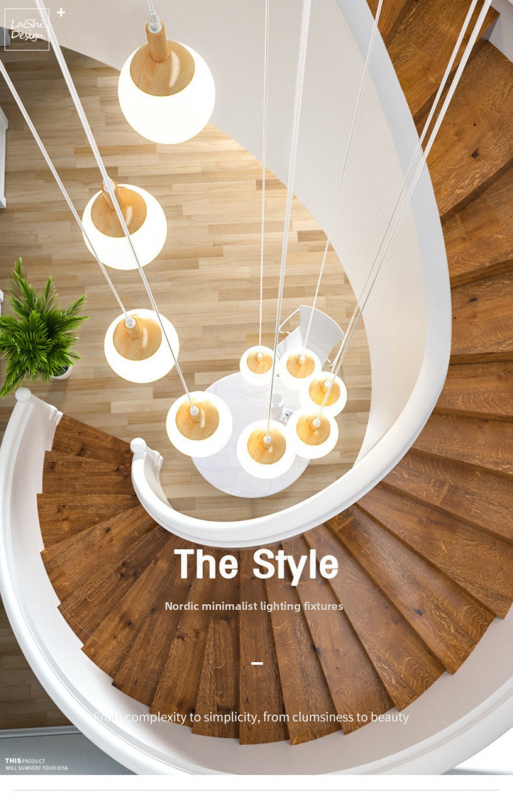 Modern Minimalist Duplex Staircase Long Pendant Light Nordic Creative Stairwell Villa Apartment Magic Bean Rotating Solid Wood Pendant Light