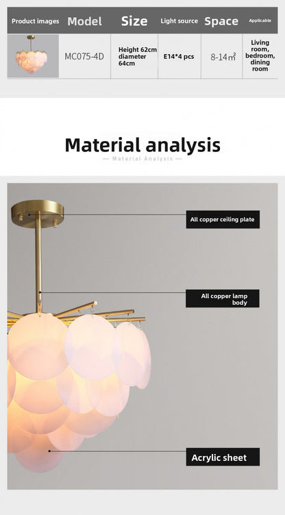 Nordic Restaurant Pendant Light Postmodern Light Luxury Bedroom Living Room Creative Personality Designer Fashion Simple All-Copper Lighting Fixture