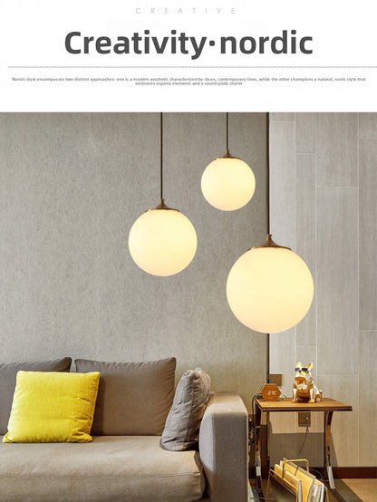 Single Head Pendant Light All Copper Nordic Minimalist Dining Room Light Bar Counter Three Head Foyer Round Ball Brass Lighting Bedside Pendant Light