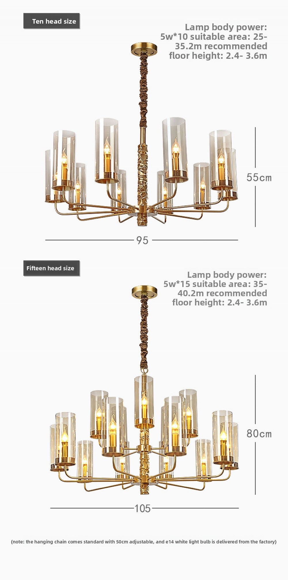 Postmodern Chandelier Full Copper Living Room Lighting High-end Luxurious Atmospheric Home Bedroom Dining Room Light Light Luxury American Style Chandelier