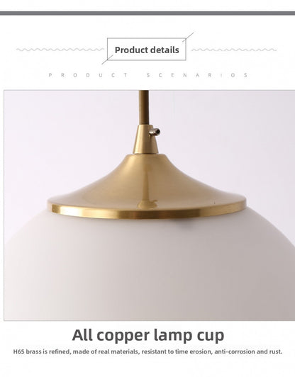 Single Head Pendant Light All Copper Nordic Minimalist Dining Room Light Bar Counter Three Head Foyer Round Ball Brass Lighting Bedside Pendant Light