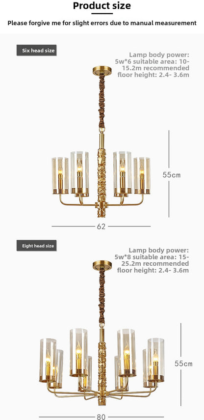 Postmodern Chandelier Full Copper Living Room Lighting High-end Luxurious Atmospheric Home Bedroom Dining Room Light Light Luxury American Style Chandelier