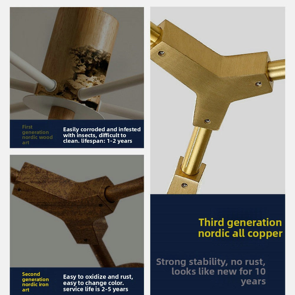 Nordic Restaurant Pendant Light Postmodern Light Luxury Bedroom Living Room Creative Personality Designer Fashion Simple All-Copper Lighting Fixture