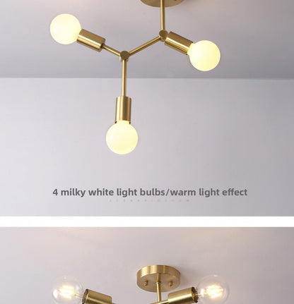 Brass Ceiling Light Creative Personality Nordic Postmodern Minimalist Dining Room Hallway Corridor Foyer Full Copper Bedroom Lighting