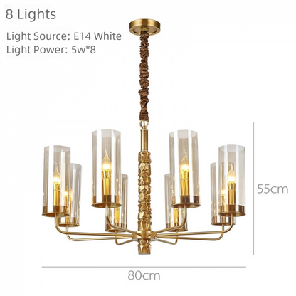 Postmodern Chandelier Full Copper Living Room Lighting High-end Luxurious Atmospheric Home Bedroom Dining Room Light Light Luxury American Style Chandelier