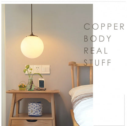 Single Head Pendant Light All Copper Nordic Minimalist Dining Room Light Bar Counter Three Head Foyer Round Ball Brass Lighting Bedside Pendant Light