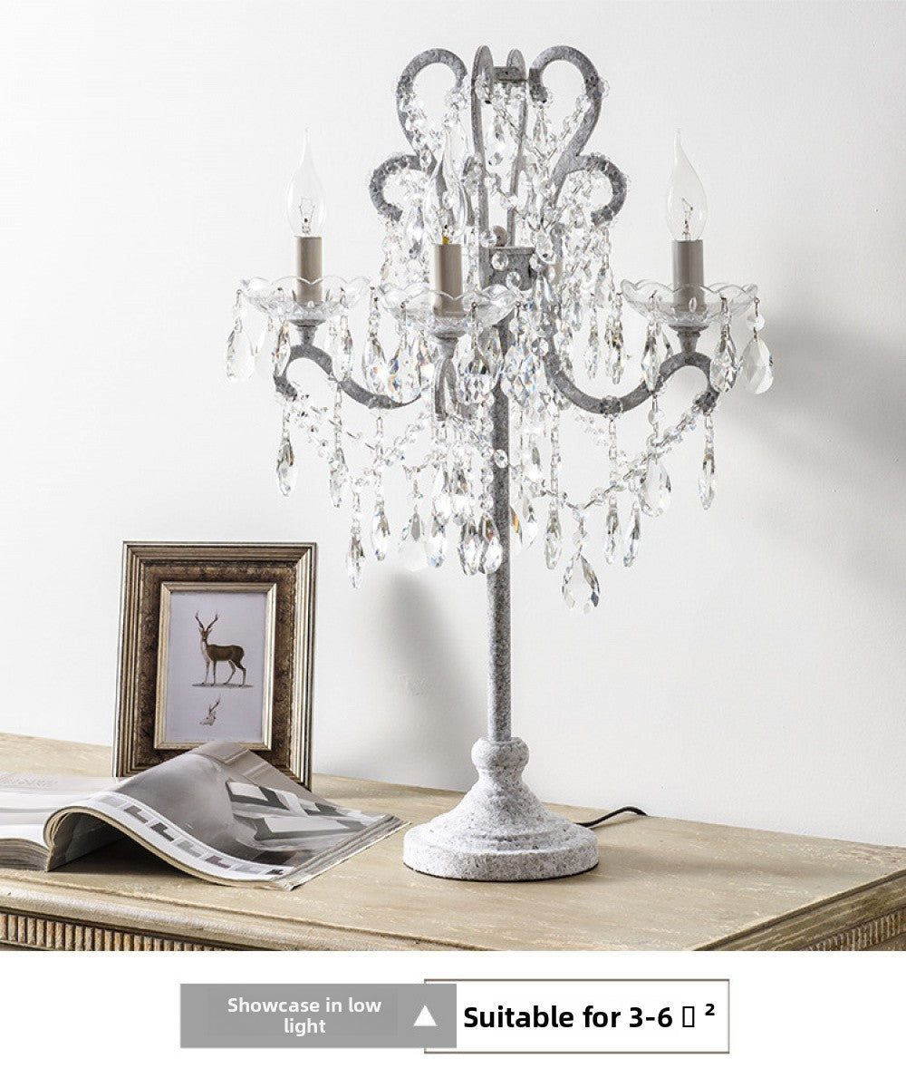 American Country Style Table Lamp Living Room Standing Crystal Table Lamp Creative Retro White French Simple Study Bedroom Bedside Lamp