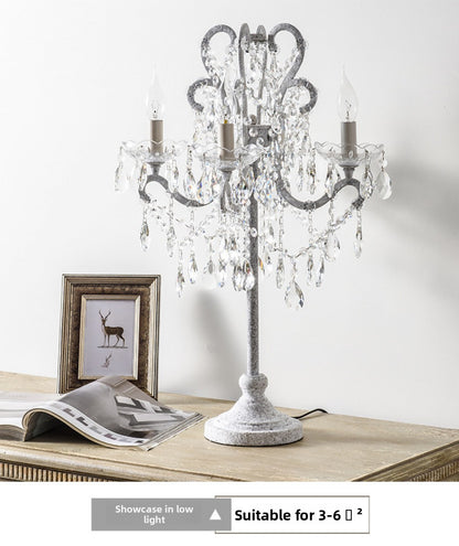 American Country Style Table Lamp Living Room Standing Crystal Table Lamp Creative Retro White French Simple Study Bedroom Bedside Lamp