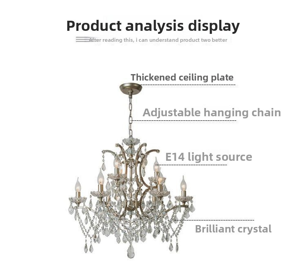 American Style Chandelier Light Luxury Living Room Dining Room Lamp Vintage French Palace Crystal Lamp European Style Villa Princess Room Bedroom Lamp