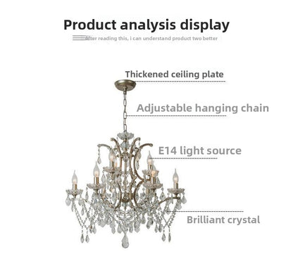 American Style Chandelier Light Luxury Living Room Dining Room Lamp Vintage French Palace Crystal Lamp European Style Villa Princess Room Bedroom Lamp