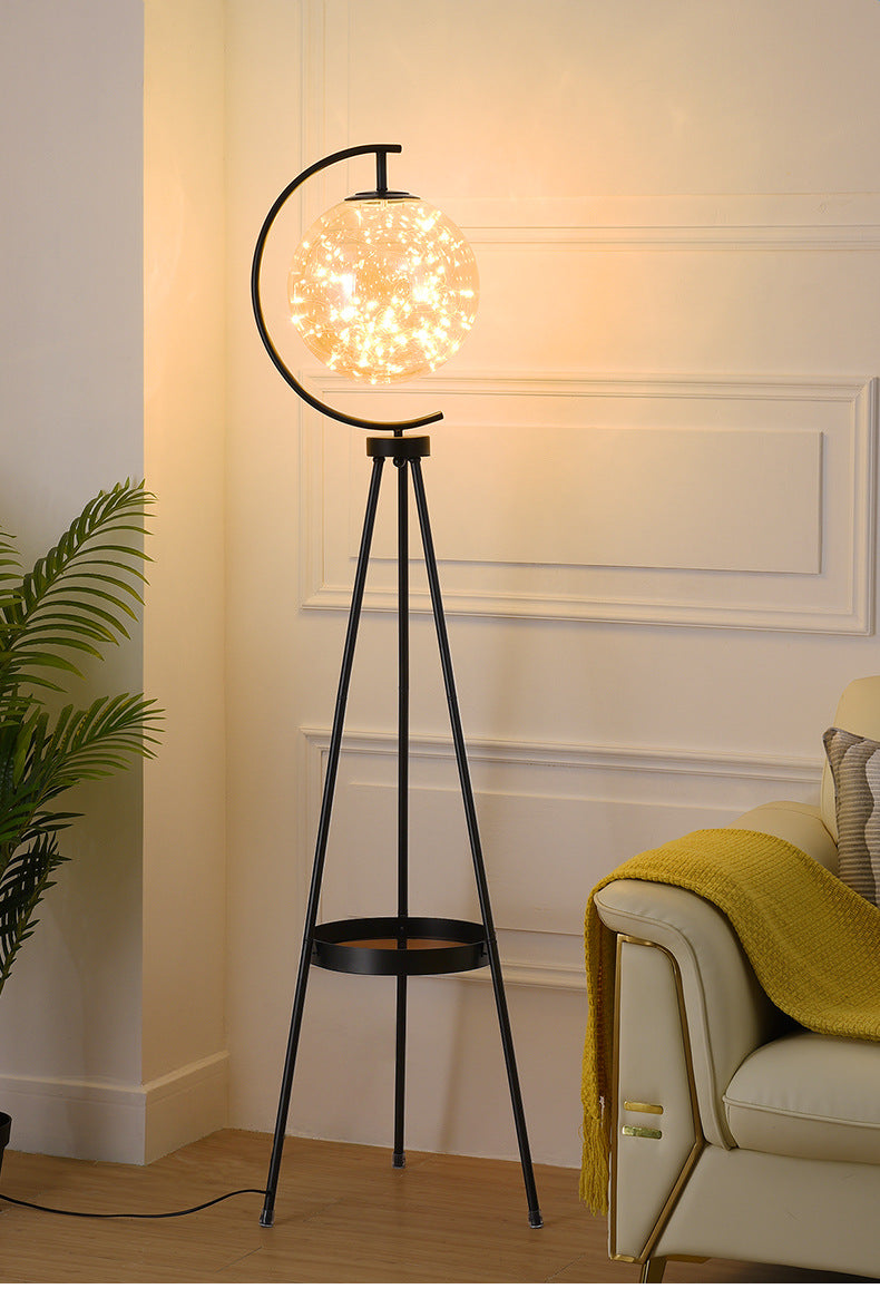 Nordic Light Luxury Floor Lamp for Living Room and Bedroom, Creative and Unique Glass Ball Tripod Standing Table Lamp