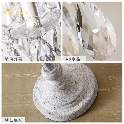 American Country Style Table Lamp Living Room Standing Crystal Table Lamp Creative Retro White French Simple Study Bedroom Bedside Lamp