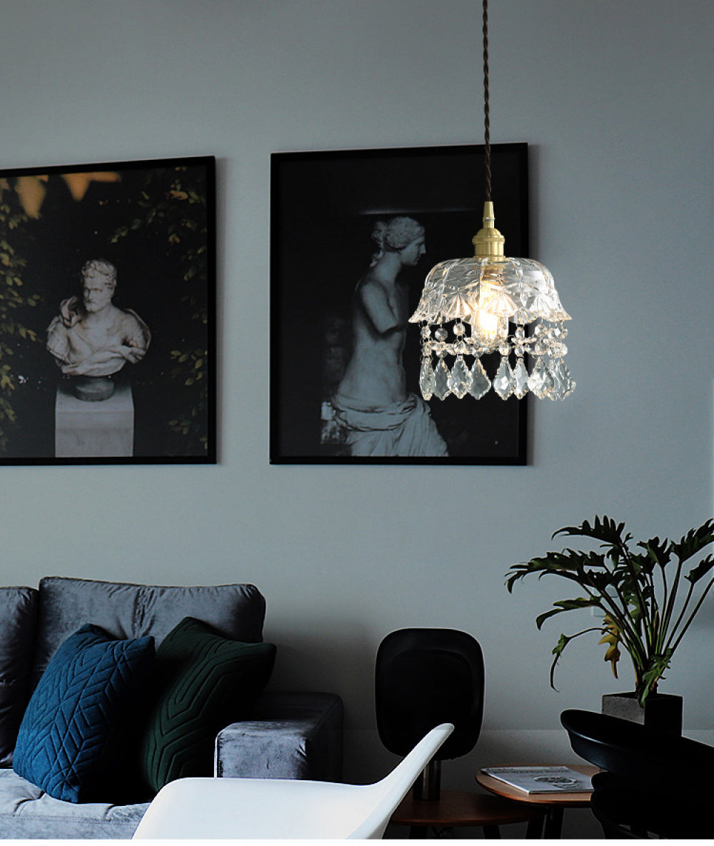 Nordic Light Luxury Brass Crystal Bar Pendant Light Simple Modern Bedside Crystal Lamp Hallway Entrance Corridor Light