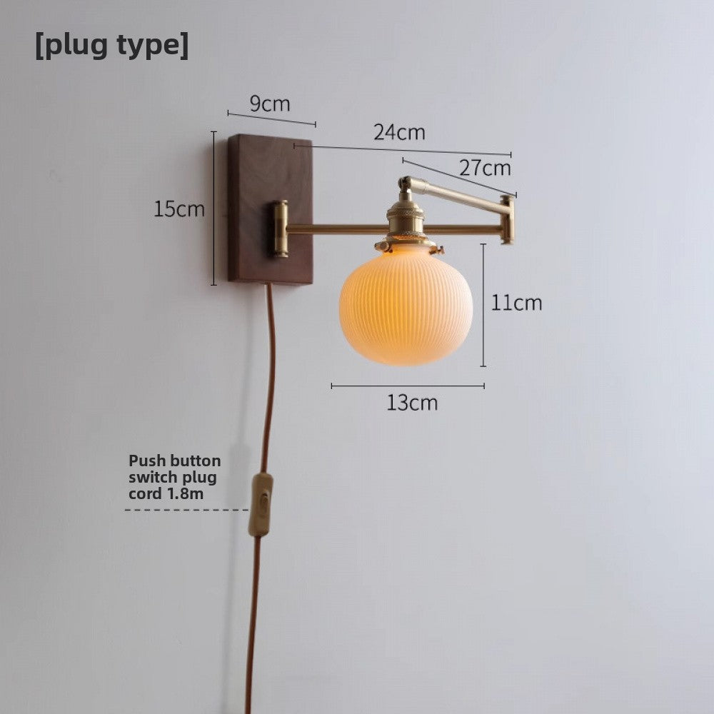 Cross-Border Retro Rotating Wall Lamp Japanese Style Bedside Bedroom Designer with Pull Cord Switch Left and Right Rotatable Long Arm Wall Lamp