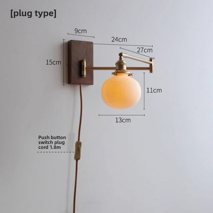 Cross-Border Retro Rotating Wall Lamp Japanese Style Bedside Bedroom Designer with Pull Cord Switch Left and Right Rotatable Long Arm Wall Lamp