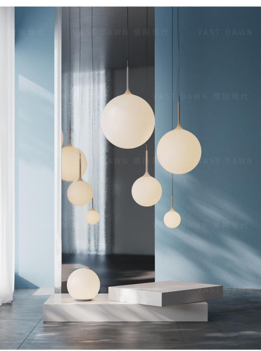 Simple Modern Round Glass Dining Room Pendant Light Nordic Bedroom Bedside Bar Combination Art Duplex Staircase Lighting