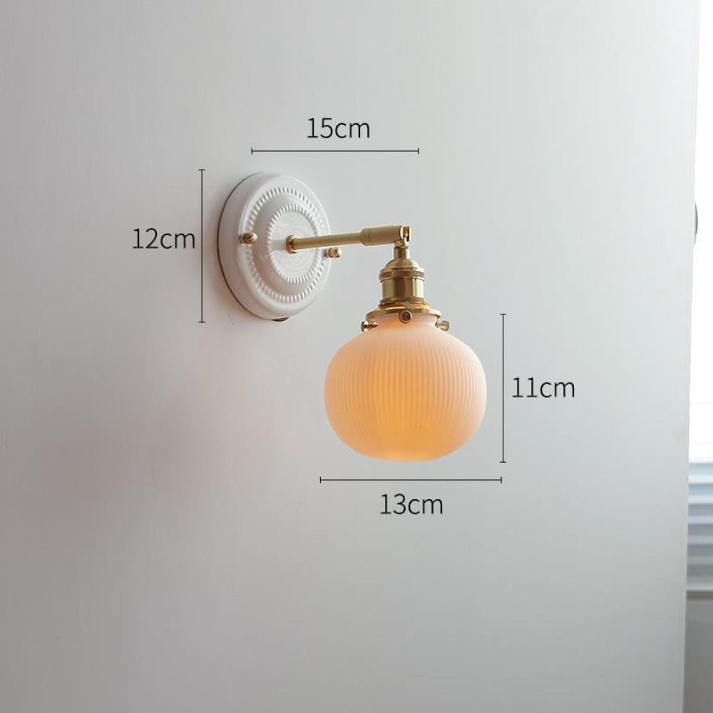 New Japanese pleated wall lamp bedroom bedside Nordic homestay living room background wall designer full copper lamp