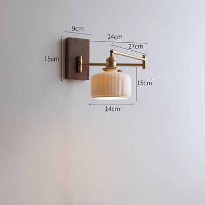 Cross-Border Retro Rotating Wall Lamp Japanese Style Bedside Bedroom Designer with Pull Cord Switch Left and Right Rotatable Long Arm Wall Lamp