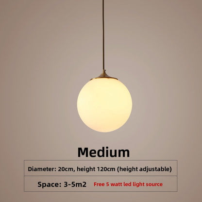 Single Head Pendant Light All Copper Nordic Minimalist Dining Room Light Bar Counter Three Head Foyer Round Ball Brass Lighting Bedside Pendant Light