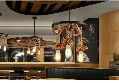 American Retro Living Room Dining Room Simple Modern Fashion Industrial Art Personality Bedroom Creative Hemp Rope Lighting Pendant Lamp
