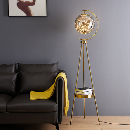 Nordic Light Luxury Floor Lamp for Living Room and Bedroom, Creative and Unique Glass Ball Tripod Standing Table Lamp