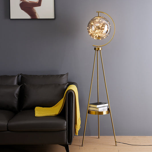 Nordic Light Luxury Floor Lamp for Living Room and Bedroom, Creative and Unique Glass Ball Tripod Standing Table Lamp