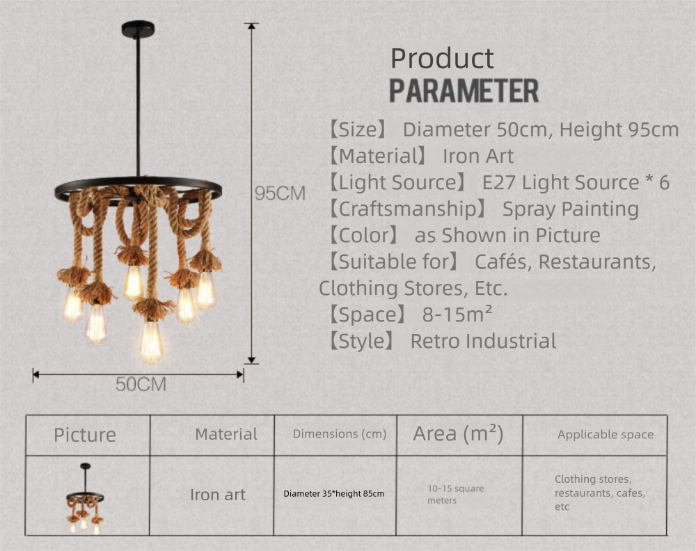 American Retro Living Room Dining Room Simple Modern Fashion Industrial Art Personality Bedroom Creative Hemp Rope Lighting Pendant Lamp