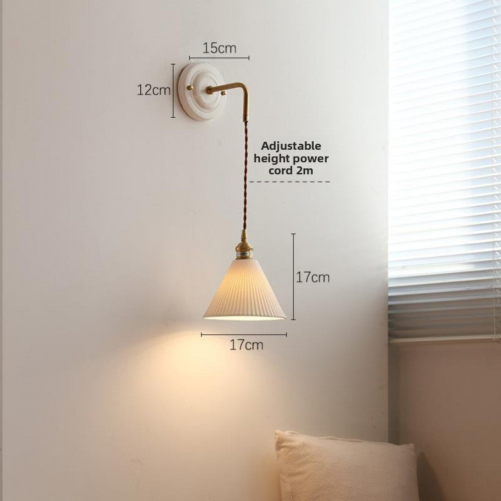 New Japanese Style Ceramic Wall Lamp Ceramic Base Bedroom Bedside Background Wall Designer Homestay Window Hanging Wall Light Fixture