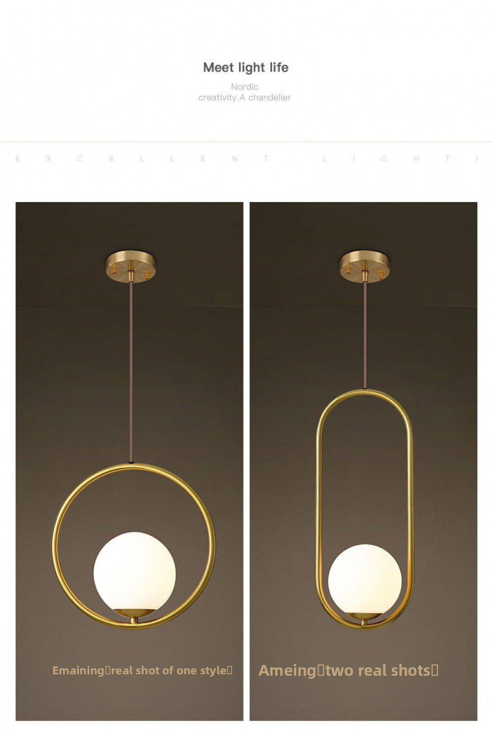 Nordic Style Restaurant Pendant Light Single Head Bedroom Bedside Lamp Bar Creative Personality Simple Modern All-Copper Lamp