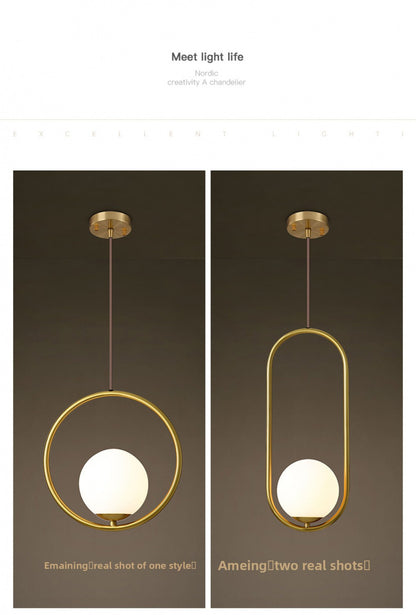 Nordic Style Restaurant Pendant Light Single Head Bedroom Bedside Lamp Bar Creative Personality Simple Modern All-Copper Lamp