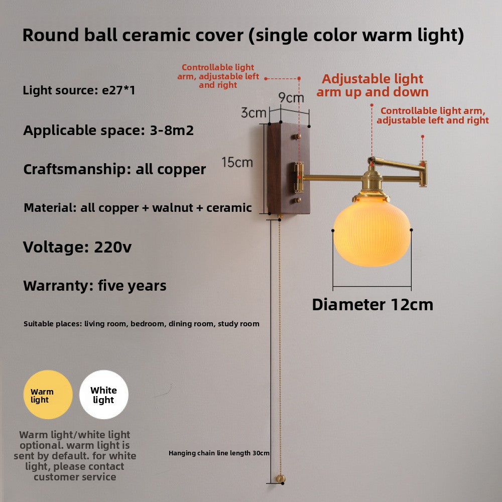 Nordic Japanese Style Bedroom Bedside Wall Lamp Copper Color Retro Simple Stair Aisle Lamp Living Room TV Background Wall Wall Lamp