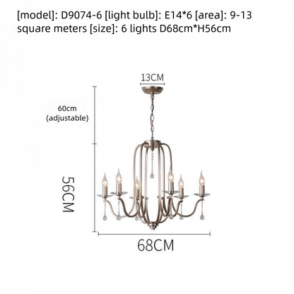 American Style Large Pendant Light for Living Room, Villa, Duplex, French Light Luxury American Iron Art Creative Crystal Homestay Restaurant Lighting