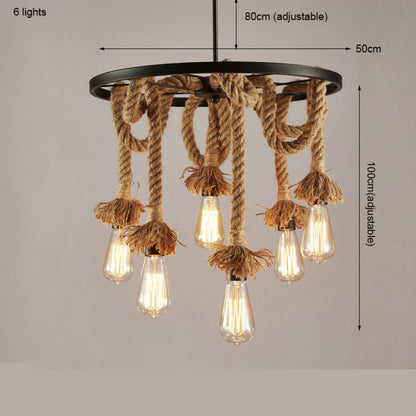 American Retro Living Room Dining Room Simple Modern Fashion Industrial Art Personality Bedroom Creative Hemp Rope Lighting Pendant Lamp