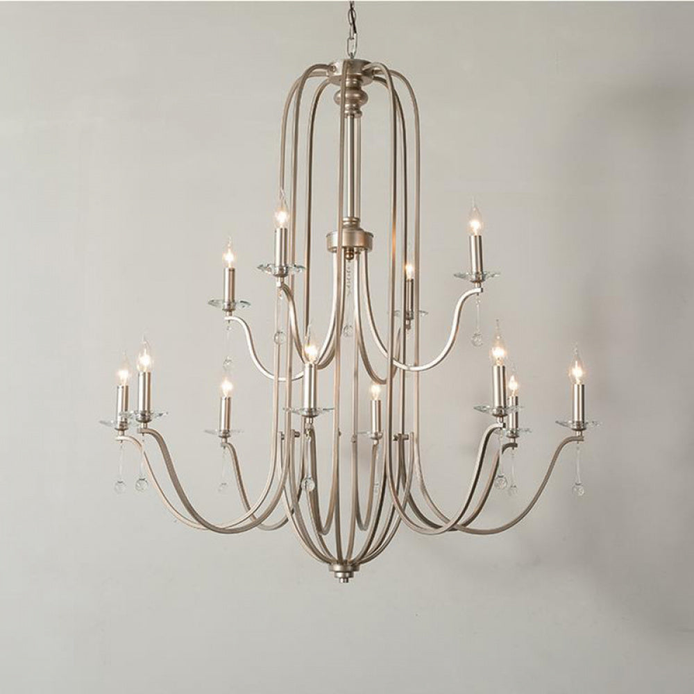 American Style Large Pendant Light for Living Room, Villa, Duplex, French Light Luxury American Iron Art Creative Crystal Homestay Restaurant Lighting