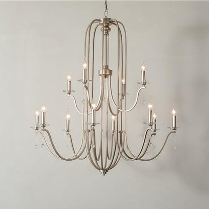 American Style Large Pendant Light for Living Room, Villa, Duplex, French Light Luxury American Iron Art Creative Crystal Homestay Restaurant Lighting