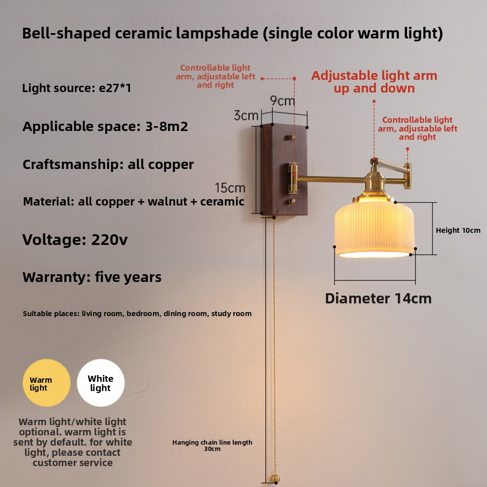 Nordic Japanese Style Bedroom Bedside Wall Lamp Copper Color Retro Simple Stair Aisle Lamp Living Room TV Background Wall Wall Lamp