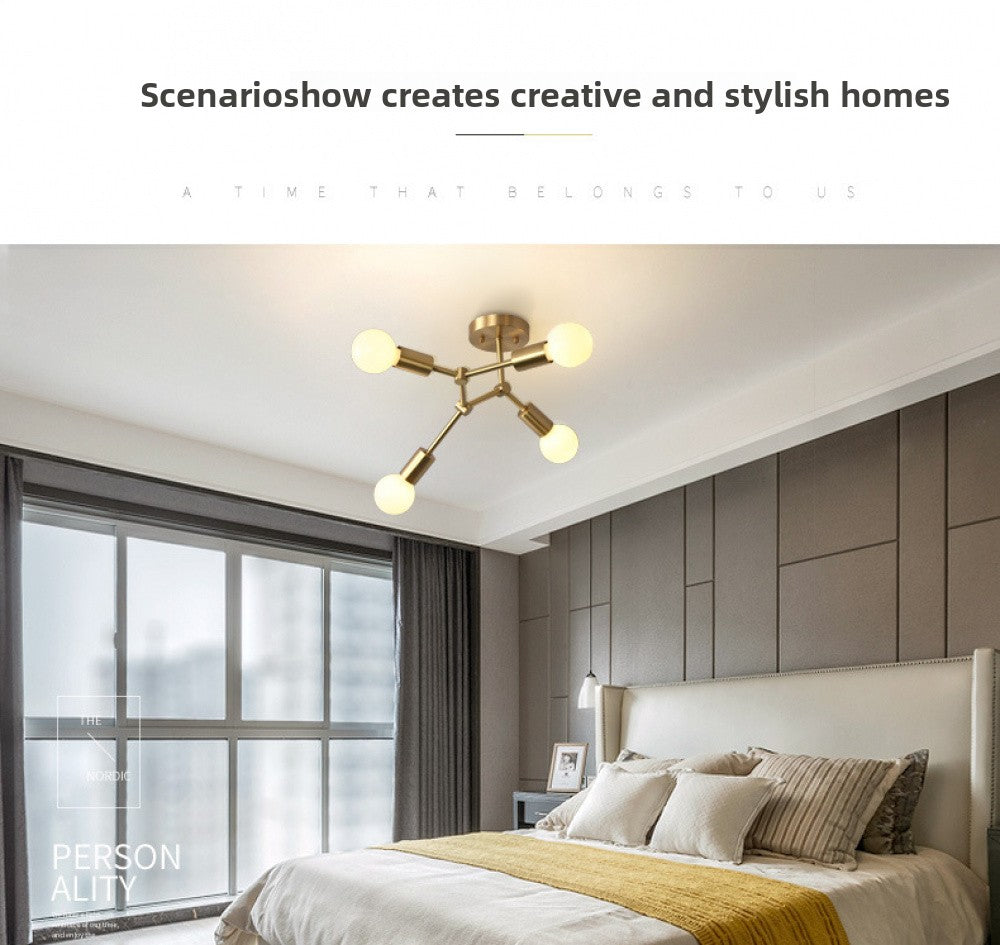Brass Ceiling Light Creative Personality Nordic Postmodern Minimalist Dining Room Hallway Corridor Foyer Full Copper Bedroom Lighting