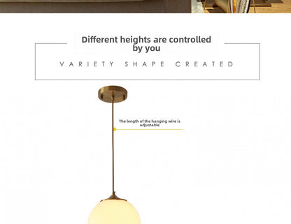 Single Head Pendant Light All Copper Nordic Minimalist Dining Room Light Bar Counter Three Head Foyer Round Ball Brass Lighting Bedside Pendant Light