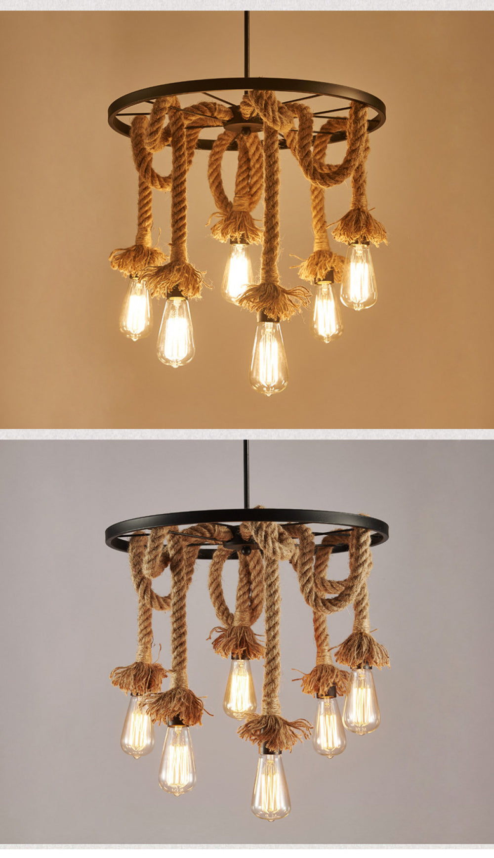 American Retro Living Room Dining Room Simple Modern Fashion Industrial Art Personality Bedroom Creative Hemp Rope Lighting Pendant Lamp