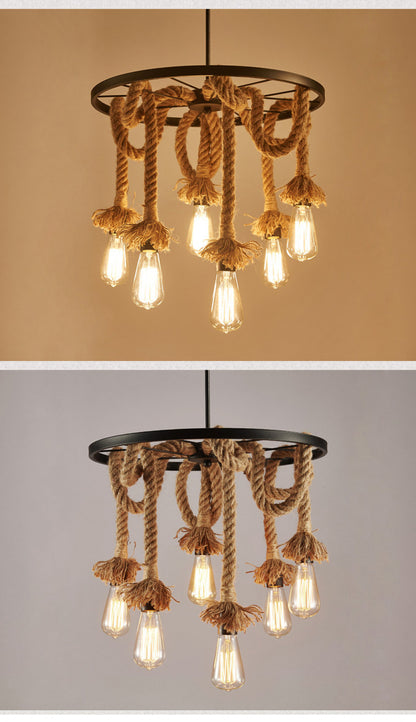 American Retro Living Room Dining Room Simple Modern Fashion Industrial Art Personality Bedroom Creative Hemp Rope Lighting Pendant Lamp