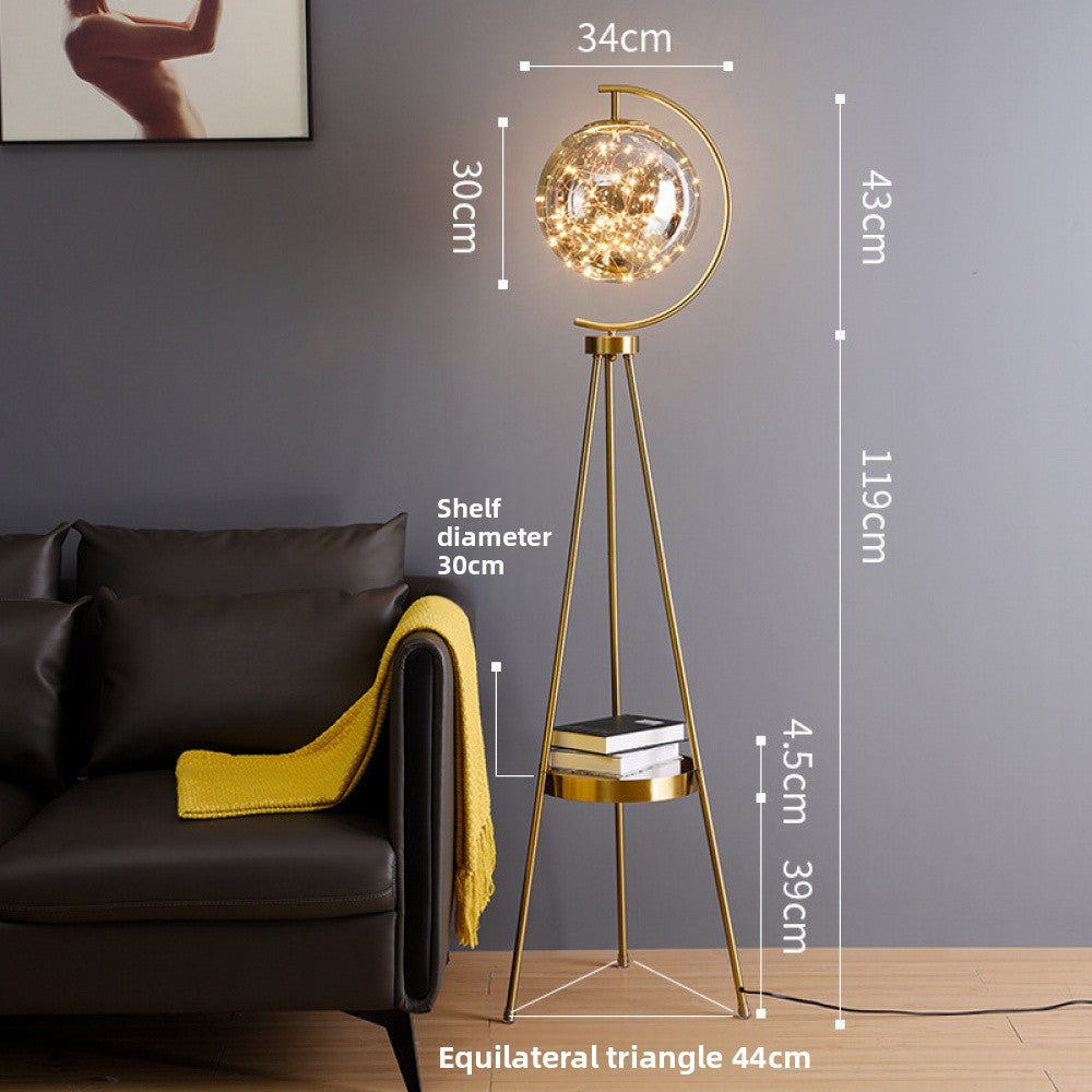 Nordic Light Luxury Floor Lamp Living Room Bedroom Bedside Creative Distinctive Glass Ball Tripod Storage Vertical Table Lamp