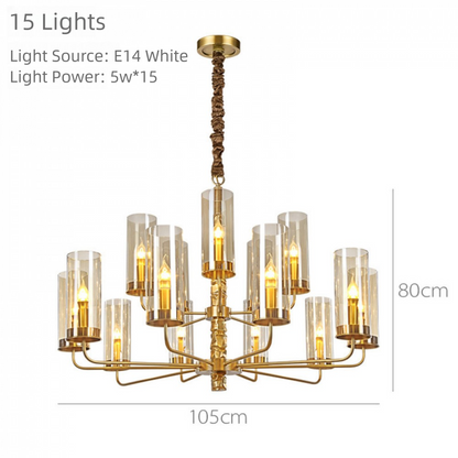 Postmodern Chandelier Full Copper Living Room Lighting High-end Luxurious Atmospheric Home Bedroom Dining Room Light Light Luxury American Style Chandelier