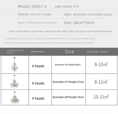 American Style Chandelier Light Luxury Living Room Dining Room Lamp Vintage French Palace Crystal Lamp European Style Villa Princess Room Bedroom Lamp