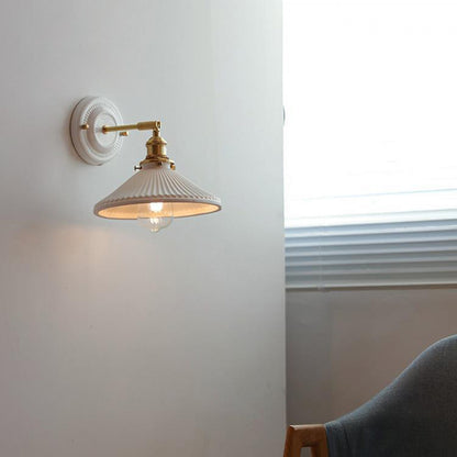 New Japanese pleated wall lamp bedroom bedside Nordic homestay living room background wall designer full copper lamp