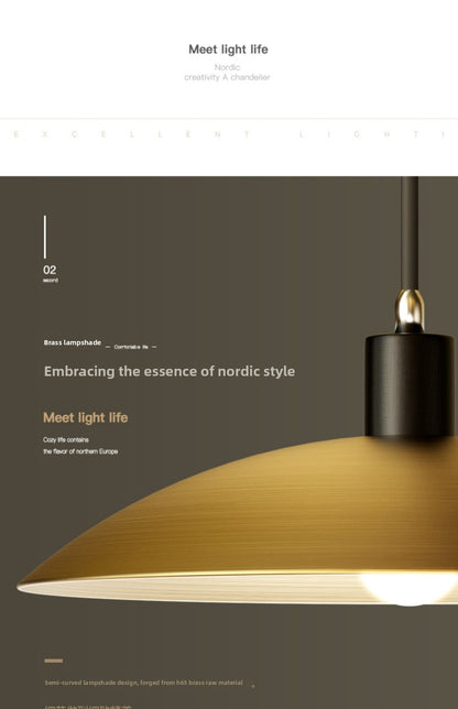Nordic Single Pendant Dining Room Chandelier Simple Round Bedroom All-Copper Lamp Fashion Creative Bar Brass Small Pendant Light