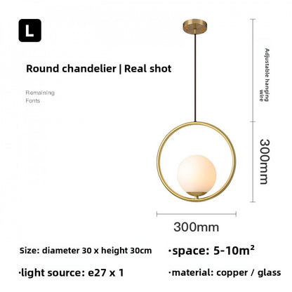 Nordic Style Restaurant Pendant Light Single Head Bedroom Bedside Lamp Bar Creative Personality Simple Modern All-Copper Lamp